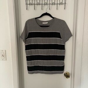 Sandro Gray and Black Striped Short Sleeve Tee